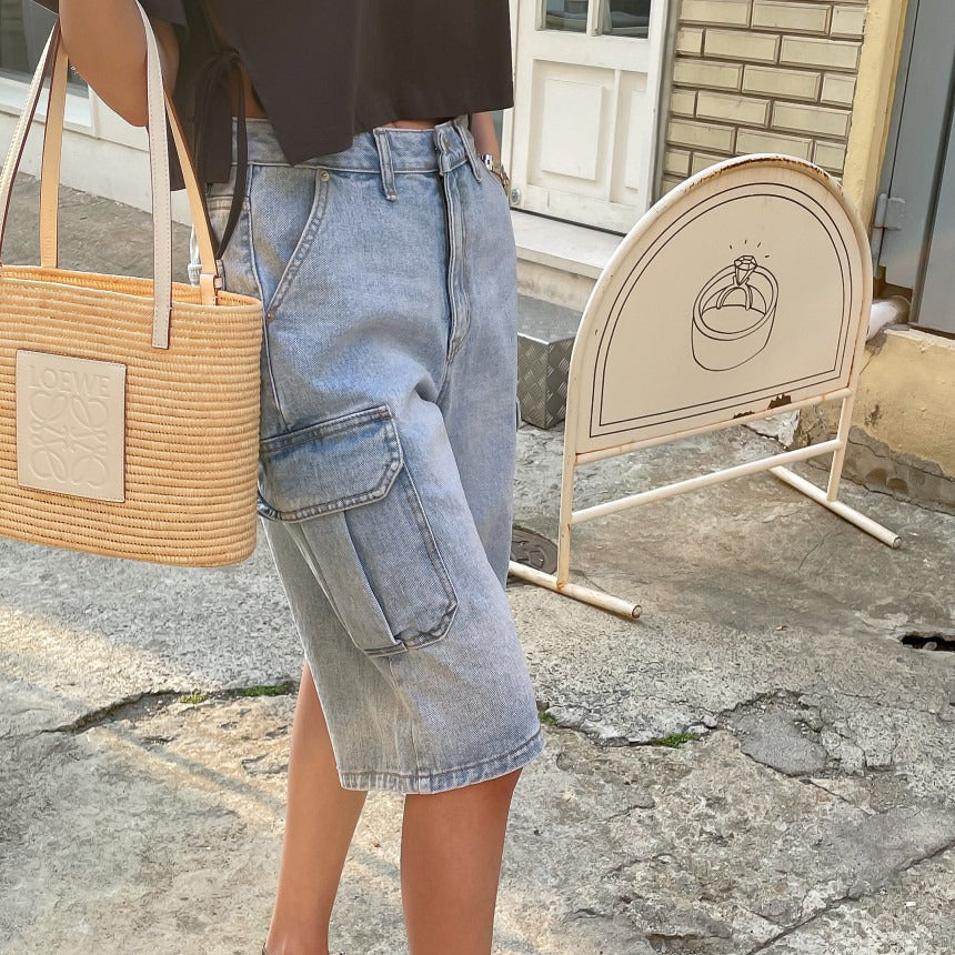 Dames denim shorts met cargozakken baggy stijl - Elina - Afbeelding 2