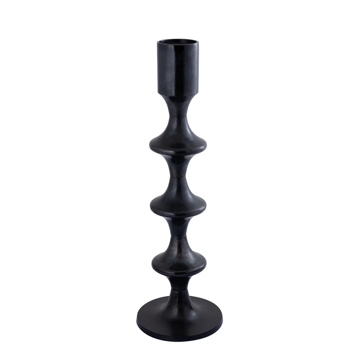 Taika Black alu round kandelaar tabs H92cm PTMD - Afbeelding 3