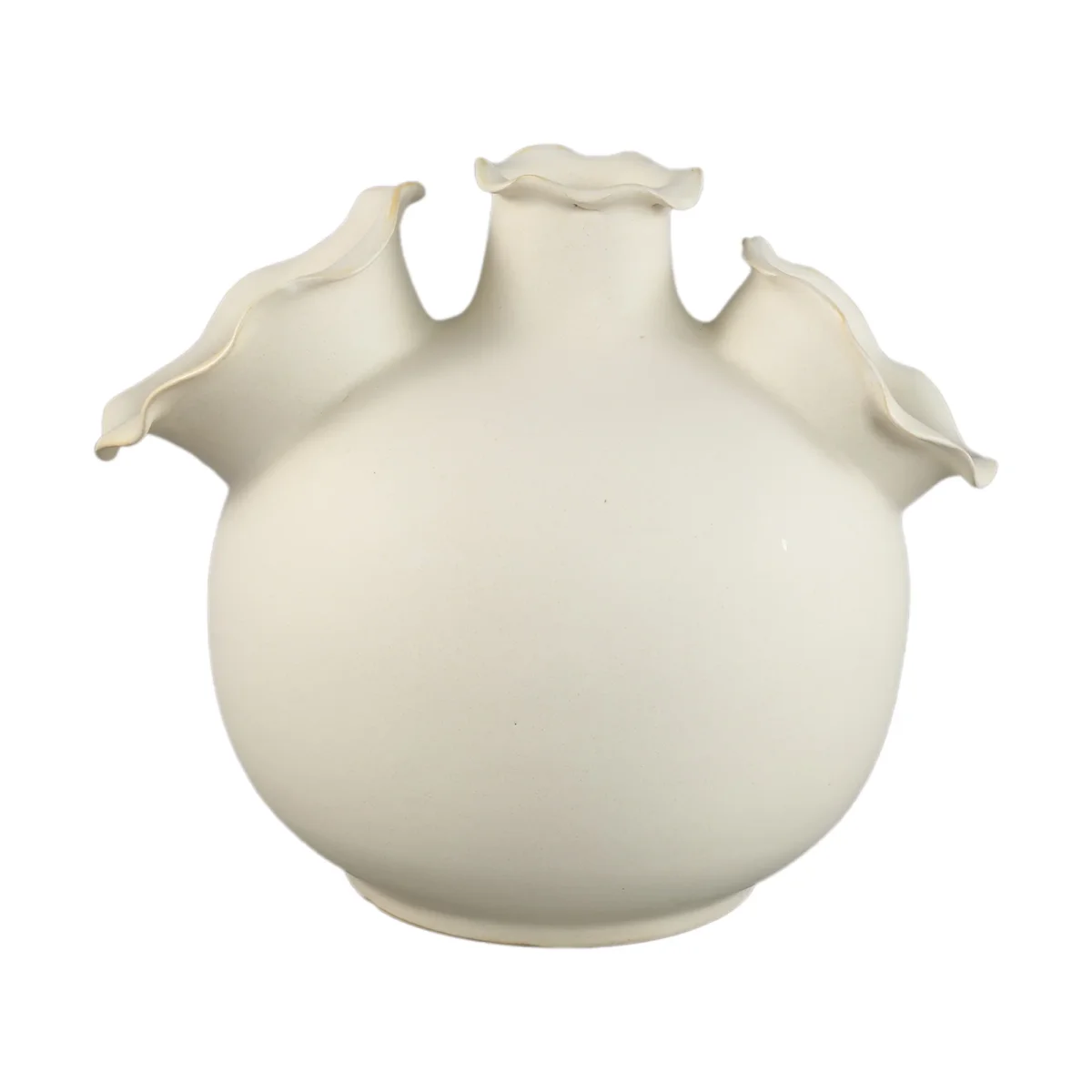 Vaas Umme Creme Rond Glanzend Keramiek Wavy Rand Large PTMD - Afbeelding 2