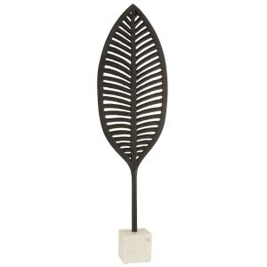 Figuur Blad Fijn Decoratief Aluminium/Marmer Zwart/Wit Large
