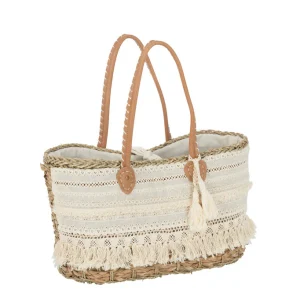 Strandtas Kant + Kwast Jute Naturel/Wit Small
